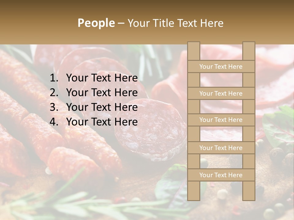A Wooden Cutting Board Topped With Different Types Of Sausages PowerPoint Template