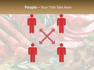 A Wooden Cutting Board Topped With Different Types Of Sausages PowerPoint Template