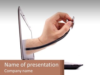 A Person Holding A Laptop With A Stethoscope In Their Hand PowerPoint Template