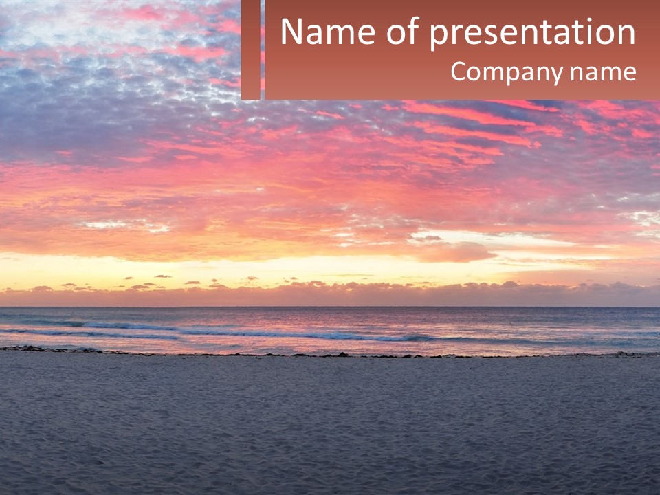 A Sunset On The Beach With Clouds In The Sky PowerPoint Template