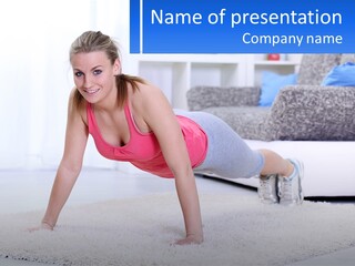 A Woman In A Pink Top Is Doing A Push Up PowerPoint Template