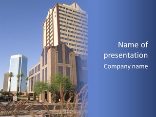 A Tall Building With A Blue Sky In The Background PowerPoint Template