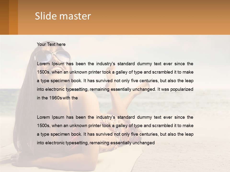 A Woman Laying On The Beach With Sunglasses On Her Head PowerPoint Template