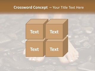 A Woman's Bare Feet On Rocks With A Name Plate PowerPoint Template