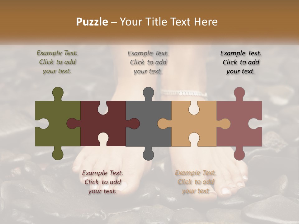 A Woman's Bare Feet On Rocks With A Name Plate PowerPoint Template