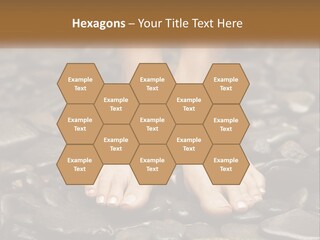 A Woman's Bare Feet On Rocks With A Name Plate PowerPoint Template