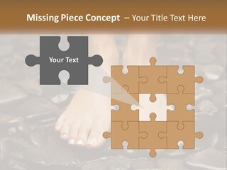 A Woman's Bare Feet On Rocks With A Name Plate PowerPoint Template