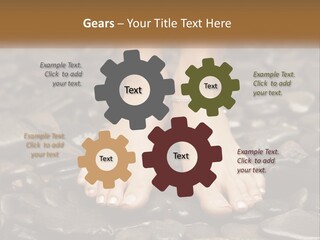 A Woman's Bare Feet On Rocks With A Name Plate PowerPoint Template