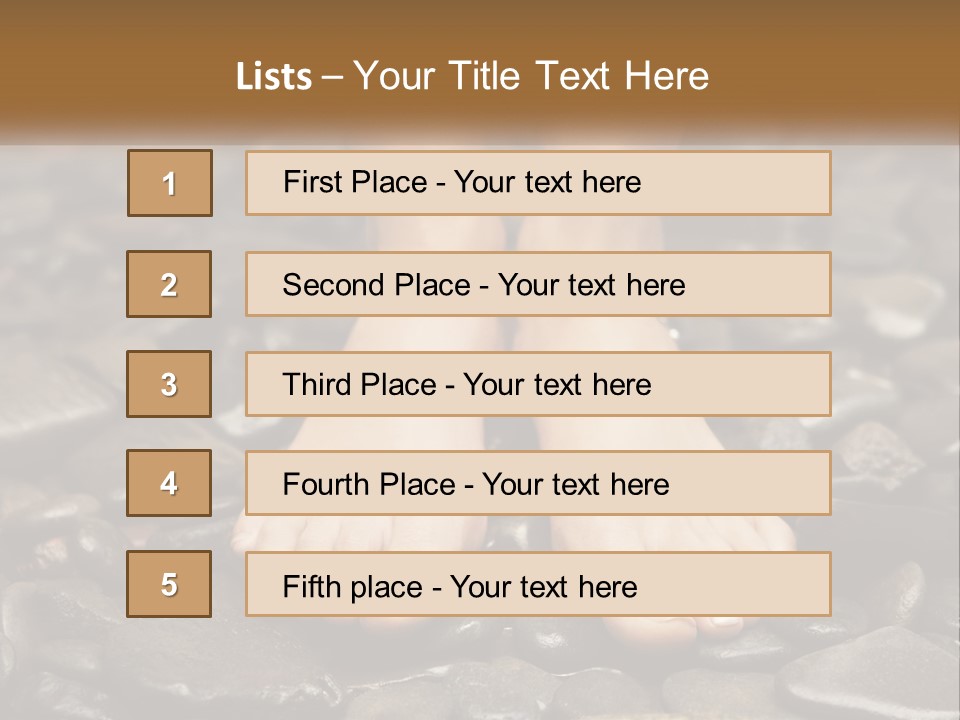 A Woman's Bare Feet On Rocks With A Name Plate PowerPoint Template