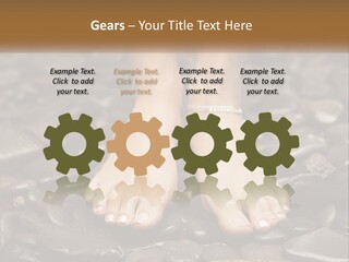 A Woman's Bare Feet On Rocks With A Name Plate PowerPoint Template