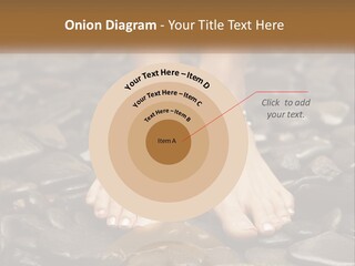 A Woman's Bare Feet On Rocks With A Name Plate PowerPoint Template