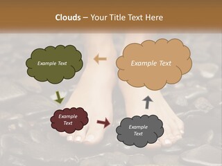 A Woman's Bare Feet On Rocks With A Name Plate PowerPoint Template