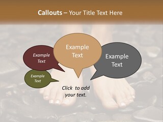 A Woman's Bare Feet On Rocks With A Name Plate PowerPoint Template