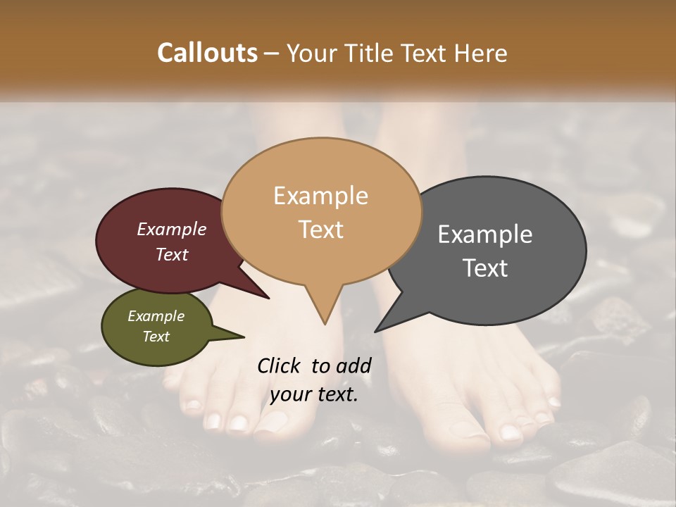 A Woman's Bare Feet On Rocks With A Name Plate PowerPoint Template