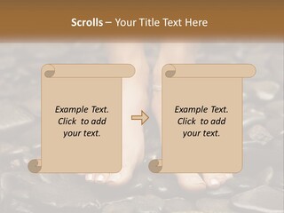 A Woman's Bare Feet On Rocks With A Name Plate PowerPoint Template