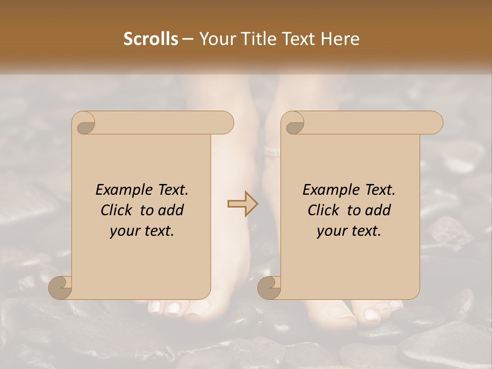 A Woman's Bare Feet On Rocks With A Name Plate PowerPoint Template