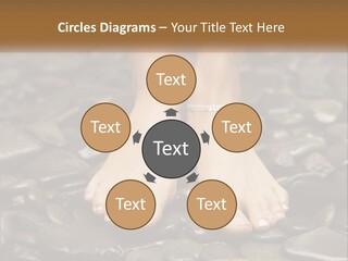 A Woman's Bare Feet On Rocks With A Name Plate PowerPoint Template