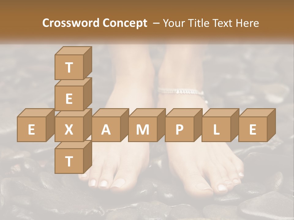 A Woman's Bare Feet On Rocks With A Name Plate PowerPoint Template