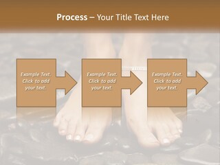 A Woman's Bare Feet On Rocks With A Name Plate PowerPoint Template