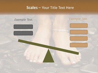 A Woman's Bare Feet On Rocks With A Name Plate PowerPoint Template