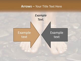 A Woman's Bare Feet On Rocks With A Name Plate PowerPoint Template