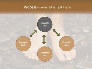 A Woman's Bare Feet On Rocks With A Name Plate PowerPoint Template