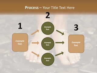 A Woman's Bare Feet On Rocks With A Name Plate PowerPoint Template