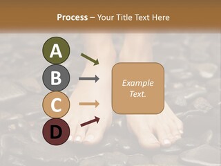 A Woman's Bare Feet On Rocks With A Name Plate PowerPoint Template
