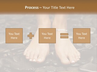 A Woman's Bare Feet On Rocks With A Name Plate PowerPoint Template