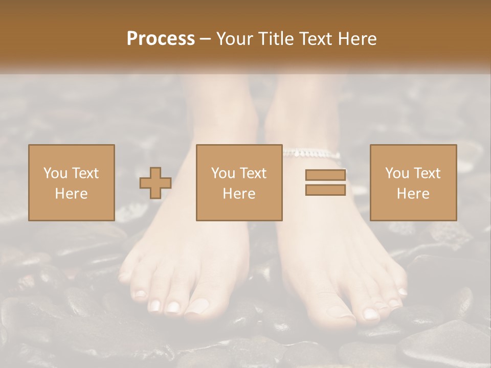 A Woman's Bare Feet On Rocks With A Name Plate PowerPoint Template