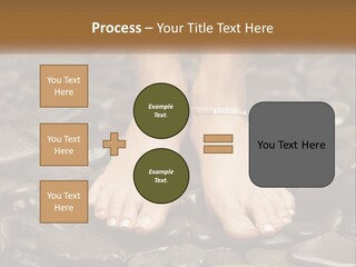 A Woman's Bare Feet On Rocks With A Name Plate PowerPoint Template