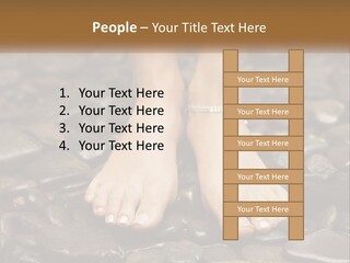 A Woman's Bare Feet On Rocks With A Name Plate PowerPoint Template