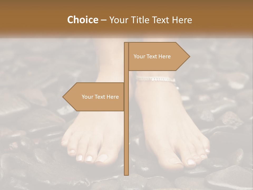 A Woman's Bare Feet On Rocks With A Name Plate PowerPoint Template