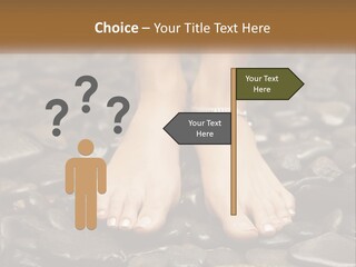 A Woman's Bare Feet On Rocks With A Name Plate PowerPoint Template