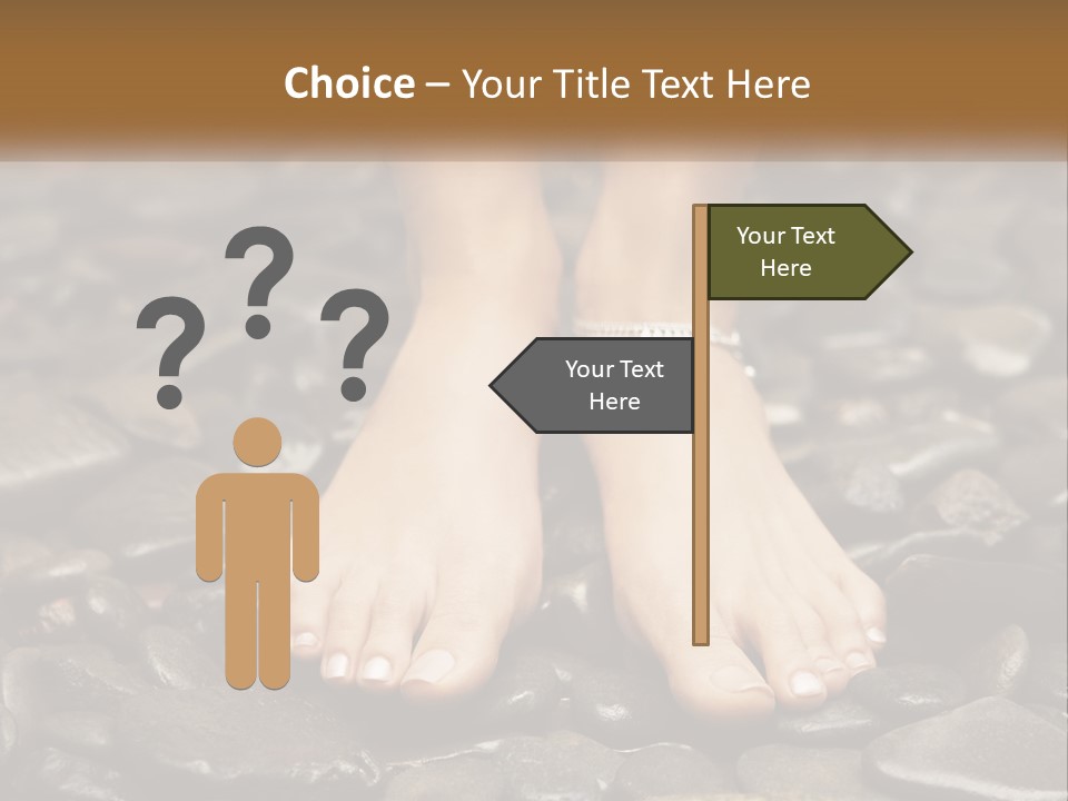 A Woman's Bare Feet On Rocks With A Name Plate PowerPoint Template
