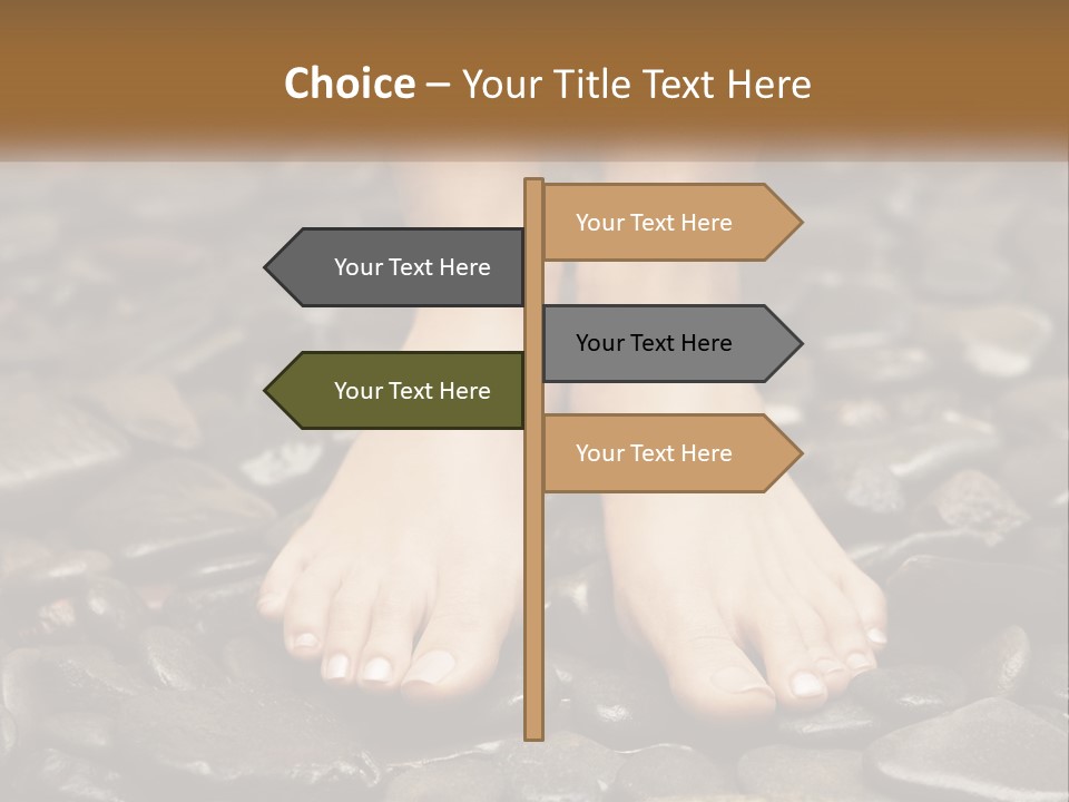 A Woman's Bare Feet On Rocks With A Name Plate PowerPoint Template