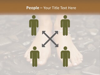 A Woman's Bare Feet On Rocks With A Name Plate PowerPoint Template