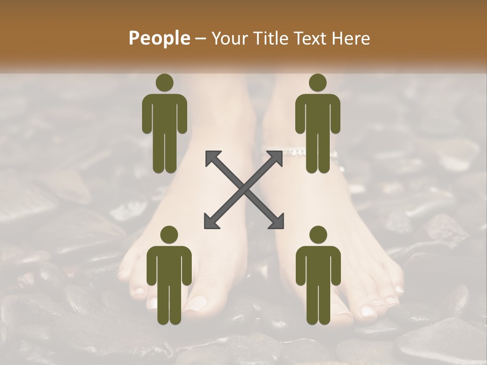 A Woman's Bare Feet On Rocks With A Name Plate PowerPoint Template