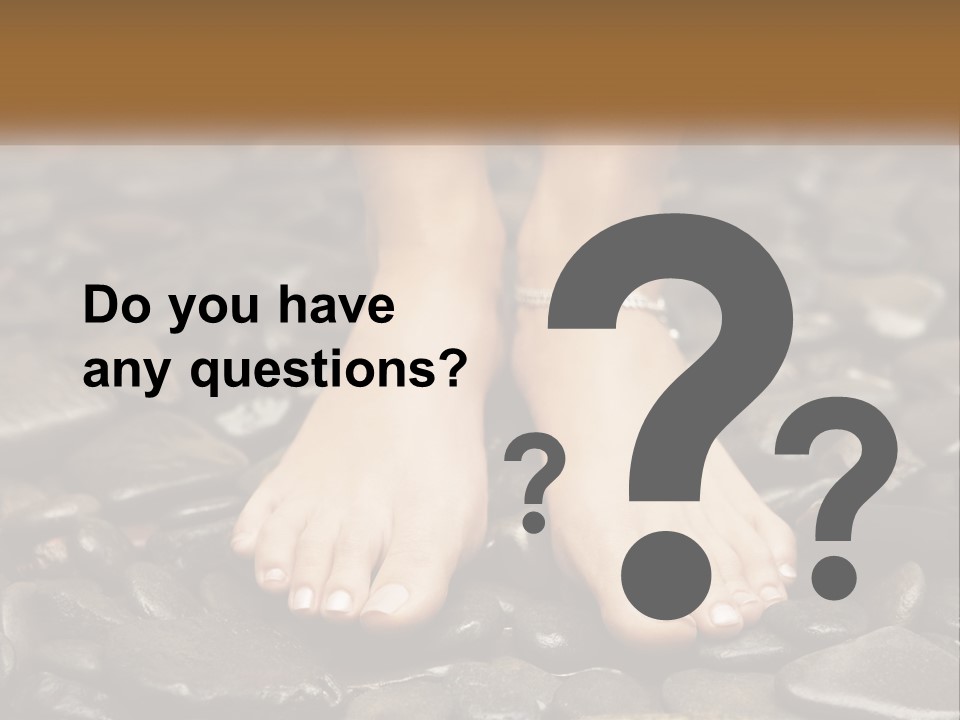 A Woman's Bare Feet On Rocks With A Name Plate PowerPoint Template