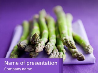 A Bunch Of Green Asparagus On A Purple Surface PowerPoint Template