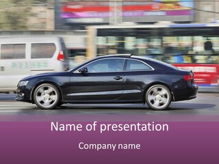 A Black Car Driving Down A City Street PowerPoint Template