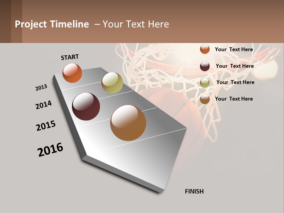 A Basketball Going Through The Net Of A Basketball Hoop PowerPoint Template