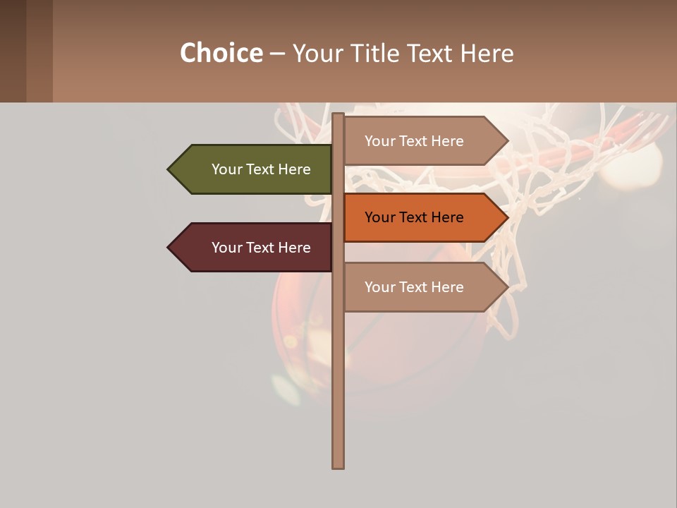 A Basketball Going Through The Net Of A Basketball Hoop PowerPoint Template