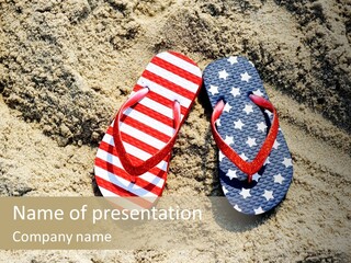 A Pair Of Flip Flops In The Sand On A Beach PowerPoint Template