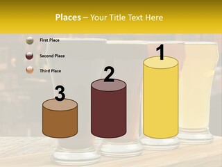 A Row Of Beer Glasses Sitting On Top Of A Wooden Table PowerPoint Template