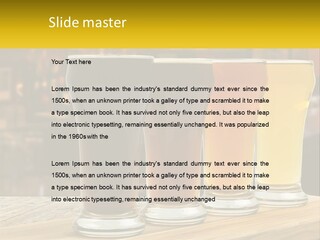 A Row Of Beer Glasses Sitting On Top Of A Wooden Table PowerPoint Template