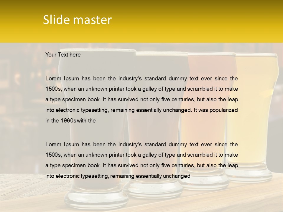 A Row Of Beer Glasses Sitting On Top Of A Wooden Table PowerPoint Template