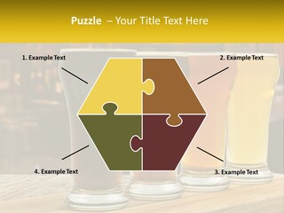 A Row Of Beer Glasses Sitting On Top Of A Wooden Table PowerPoint Template