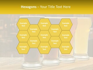A Row Of Beer Glasses Sitting On Top Of A Wooden Table PowerPoint Template