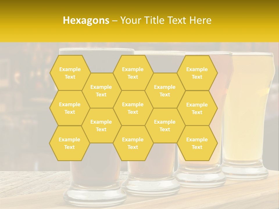 A Row Of Beer Glasses Sitting On Top Of A Wooden Table PowerPoint Template